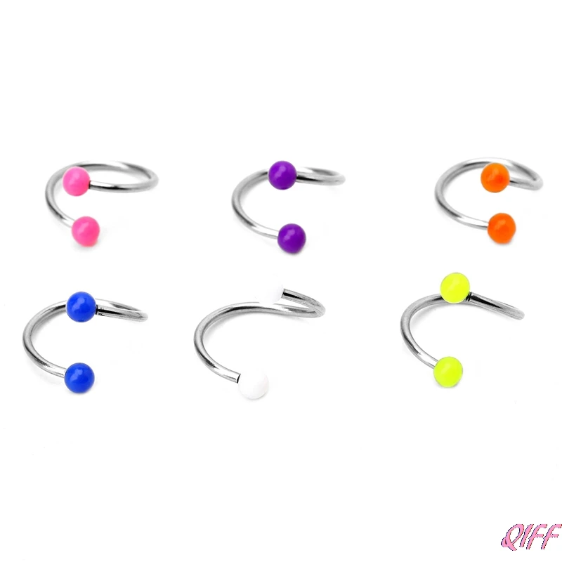 

6Pcs Muti-Color Spiral Labret Lip Navel Eyebrow Bars Rings Piercing
