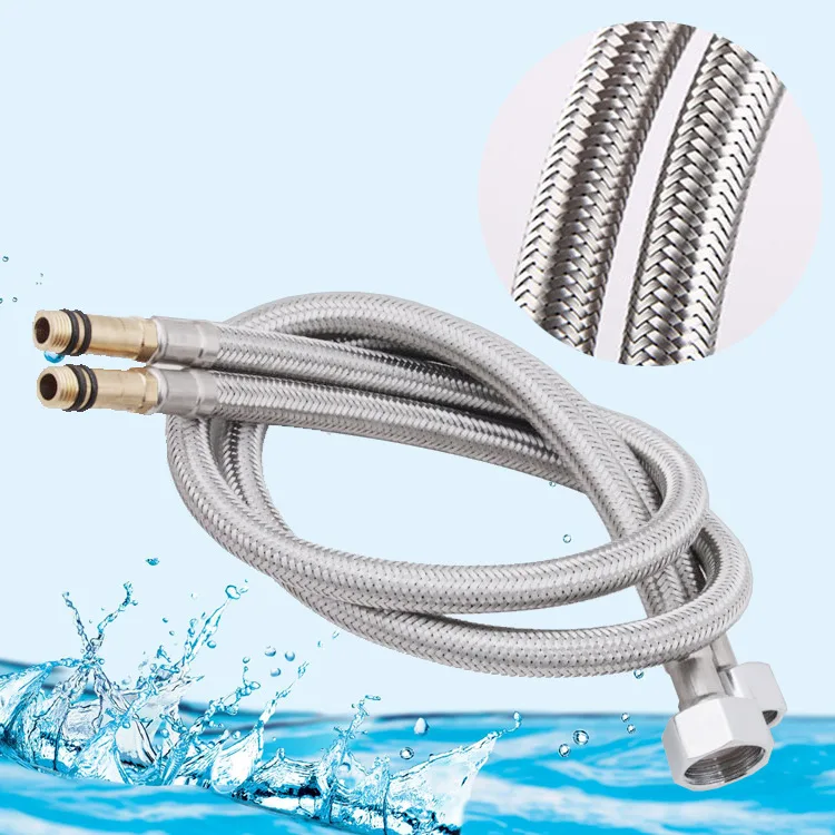 Polished Silver Braided Pipe Hot and Cold Faucet Thread Rotation Single