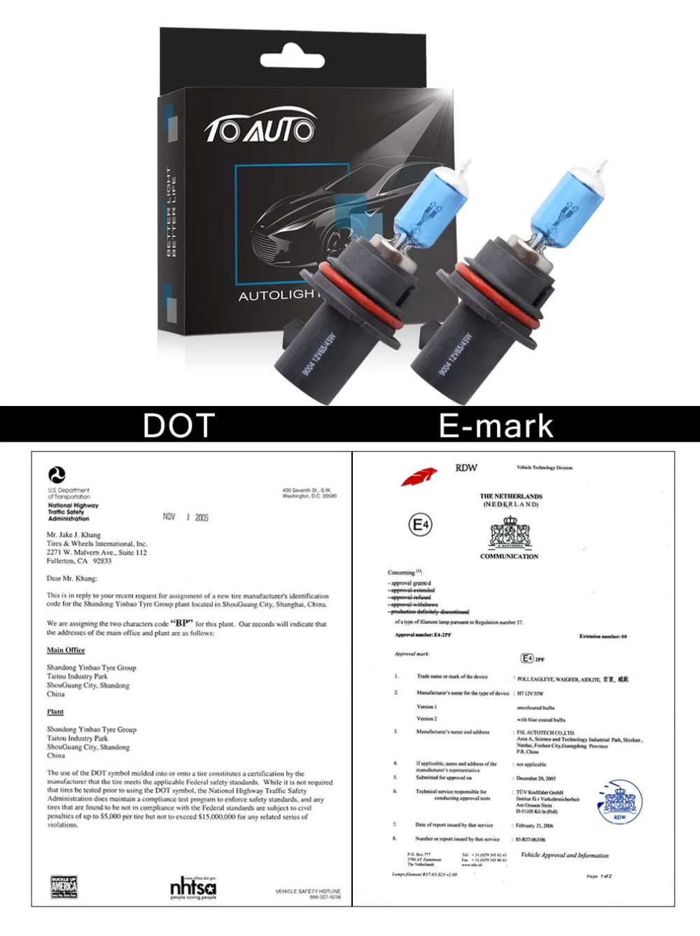 TOAUTO 2 шт. фар автомобиля лампа HB1 9004 100 W 12 V Галогенные лампы Hi/Lo луча 5000 K белый супер яркий Авто налобный фонарь