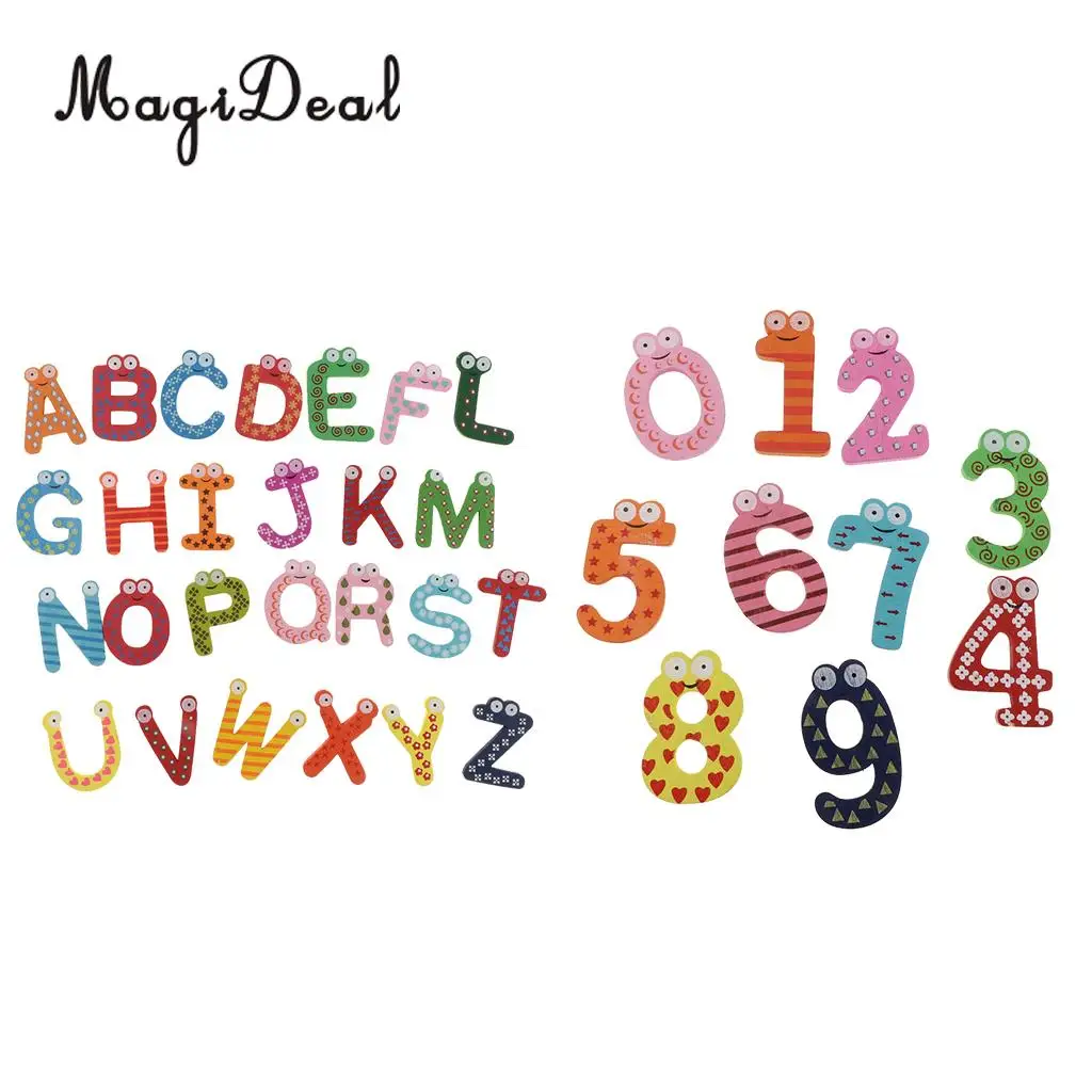 2 set Wooden Magnetic Number & Magnetic Letters A-Z Alphabet Learning Wooden Fridge Magnets Kid Educational Math Counting Toys
