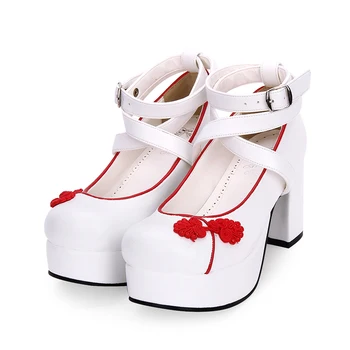 

Angelic imprint Sweet High Heels Lolita Shoes Round Toe Bowknot PU Leather Women Pumps size 35-39 8991