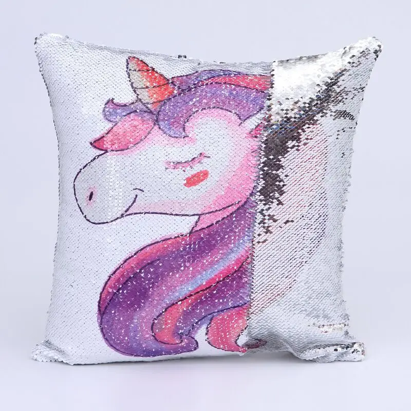 

Sequins Unicorn Cushion Cover 40*40 Decorative Mermaid Pillows For Sofa Reversible Pillowcase Home Decor Drop Shipping
