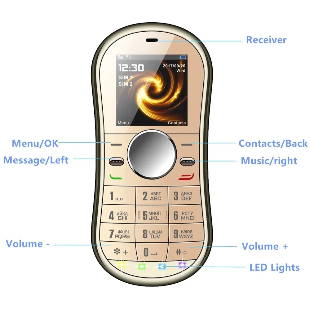 

Hot S08 fidget spinner Mobile phone 1.3inch Dual SIM Card GPRS Bluetooth FM Radio hand spinner cellphone with Russian keyboard