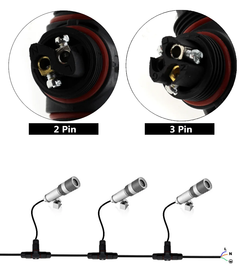 IP67 водонепроницаемый разъем 2 Pin 3 Pin электрический терминал адаптер провода разъем прямой/T Форма для наружного светодиодный светильник