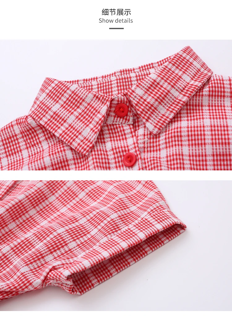 Summer Red Grid White Dress For Baby Girls_05