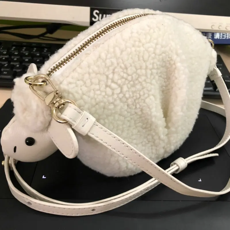 Customized bigger lamb wool crossbody bag cute animal shaped sheep coin