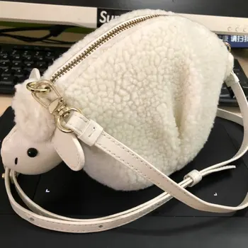 

Customized bigger lamb wool crossbody bag cute animal shaped sheep coin purse women clutch mini crossbody messenger bag purse