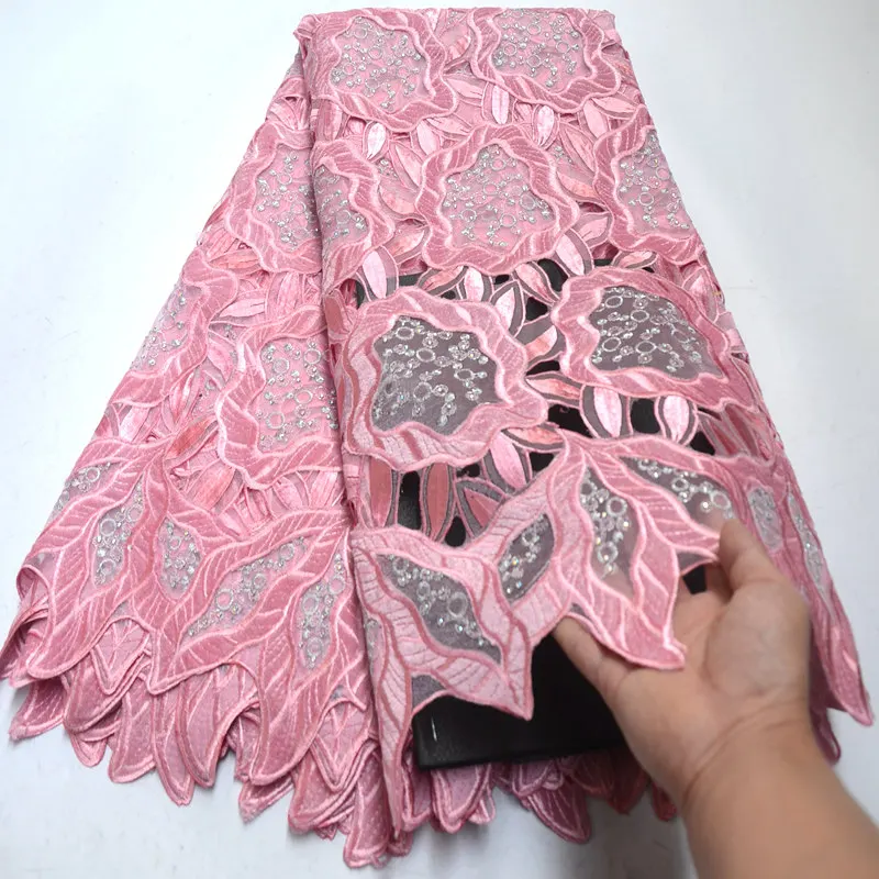 

African Lace Fabric 2021 High Quality French Velvet Lace Fabric With Stones HandCut Organza Lace Fabric For Wedding Party DG005