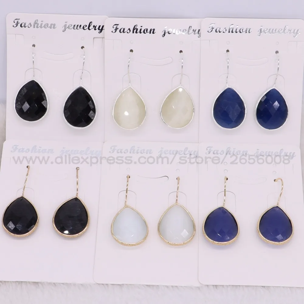 

8 Pairs Natural Opal stones Matal Hook drop earrings dangle earring Mix color stone earrings jewelry earrings2452