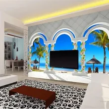 Custom Mural 3D Wallpaper Palace Roman Columns Beautiful Seascape 3D Indoor Porch Background Wall Decoration Mural Wallpaper