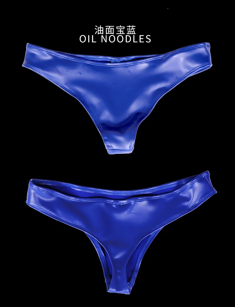 Сексуальные женские трусики из искусственной кожи с ремешками, сексуальные женские трусы, сексуальное женское нижнее белье без выреза, эротические женские трусики размера плюс - Цвет: oil blue