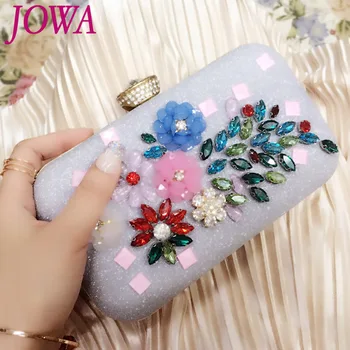

2019 New Design Women's Evening Bags Sweet Flowers Handbag Wedding Party Clutch Ladies Silver Mini Bag Pearl Hand carry Package