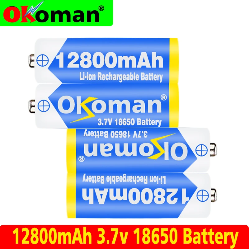 

Okoman 18650Bat 3.7V 18650 Battery Lithium Battery 12800mAh 3.7V Rechargeable Battery Li-ion Lithium Bateria For Flashlight