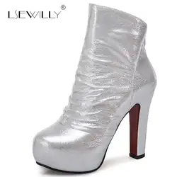 Lsewilly/женская зимняя обувь на платформе на молнии ботильоны с круглым носком обувь на высоких квадратных каблуках Короткая плюшевая обувь