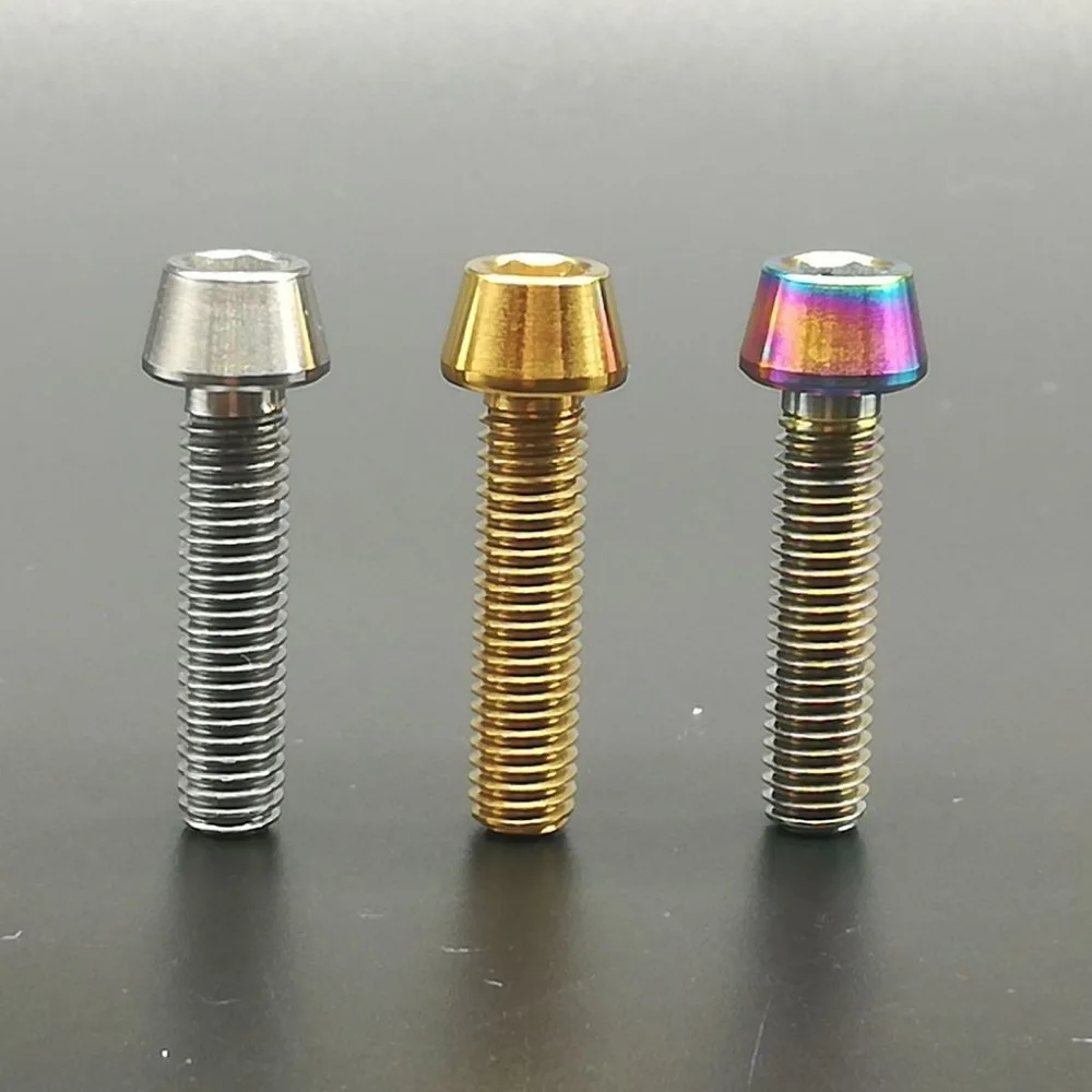 4pcs Titanium Ti Bolt Screw M6x25mm Taper Head Conical Head Golden