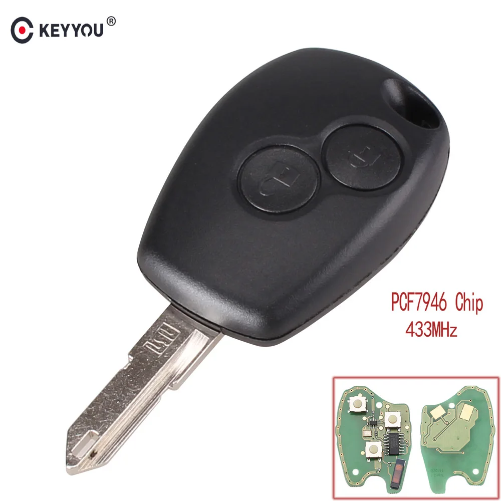 KEYYOU 3 кнопки Автомобильный Дистанционный ключ 433 МГц для Renault Megane Modus сlio Kangoo Logan Sandero Duster с чипом PCF7946 NE73 Blade - Количество кнопок: 2 Кнопки