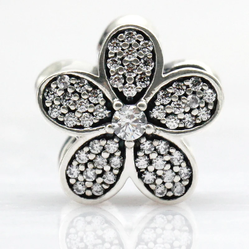 

925 Sterling Silver Dazzling Daisy Plant Charm Fit Pandora Charm Bracelet With Clear Cubic Zirconia DIY Accessories Jewelry