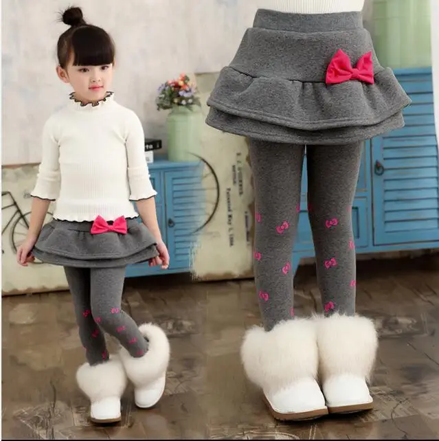 Плотная зимняя одежда для малышей; юбка-брюки для девочек; коллекция года; бархатные детские брюки для девочек; хлопковые брюки с милым бантом; одежда для детей; 3p056 - Цвет: Beige