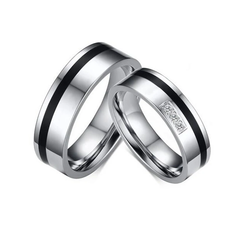 Marca Joyería Color Titanium Steel Zircon Ring Brand Double 