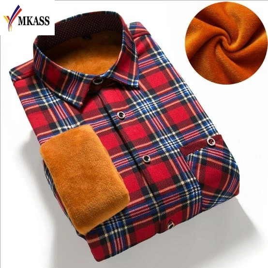 MKASS Hot Slim Fit Men Winter Long Sleeve Dress Shirt Warm Casual Vintage Corduroy Mens Formal Shirt Camisa Masculina M-3XL