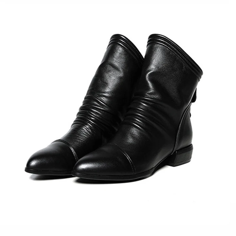 

Pointed Toe Black Leather Ankle Boots For Women Low Heel 2018 Winter Shoes Booties Zapatos Mujer Chelsea Botines Plus Size Botas