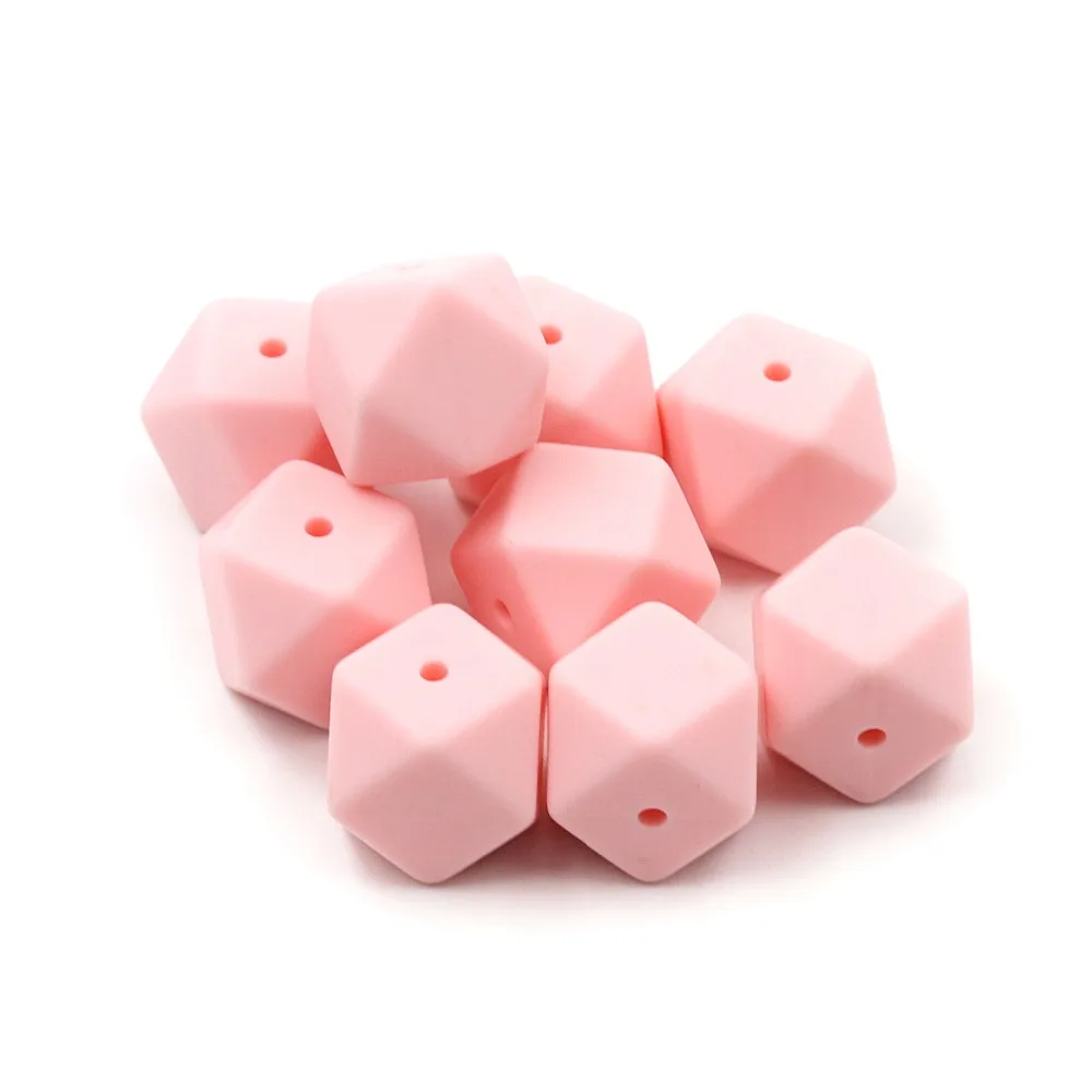 Розовые кварцевые шестигранные силиконовые бусины Детские Прорезыватели для зубов BPA бесплатно жевательные кусачки сенсорные четки 14 мм 17 мм