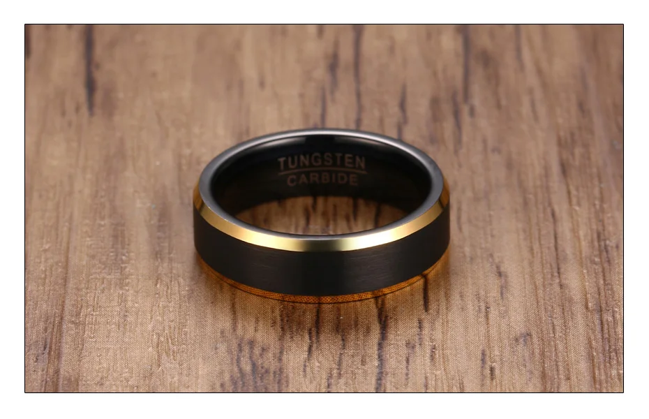 Meaeguet Black & Gold Color Tungsten Carbide Engagement Rings Jewelry Men Matte Brushed Wedding Bands USA Size 8-12 (4)