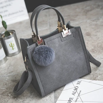 

LANLOU handbag women shoulder bag luxury handbags women bags designer High-grade Scrub leather messenger bag Hairball women bag