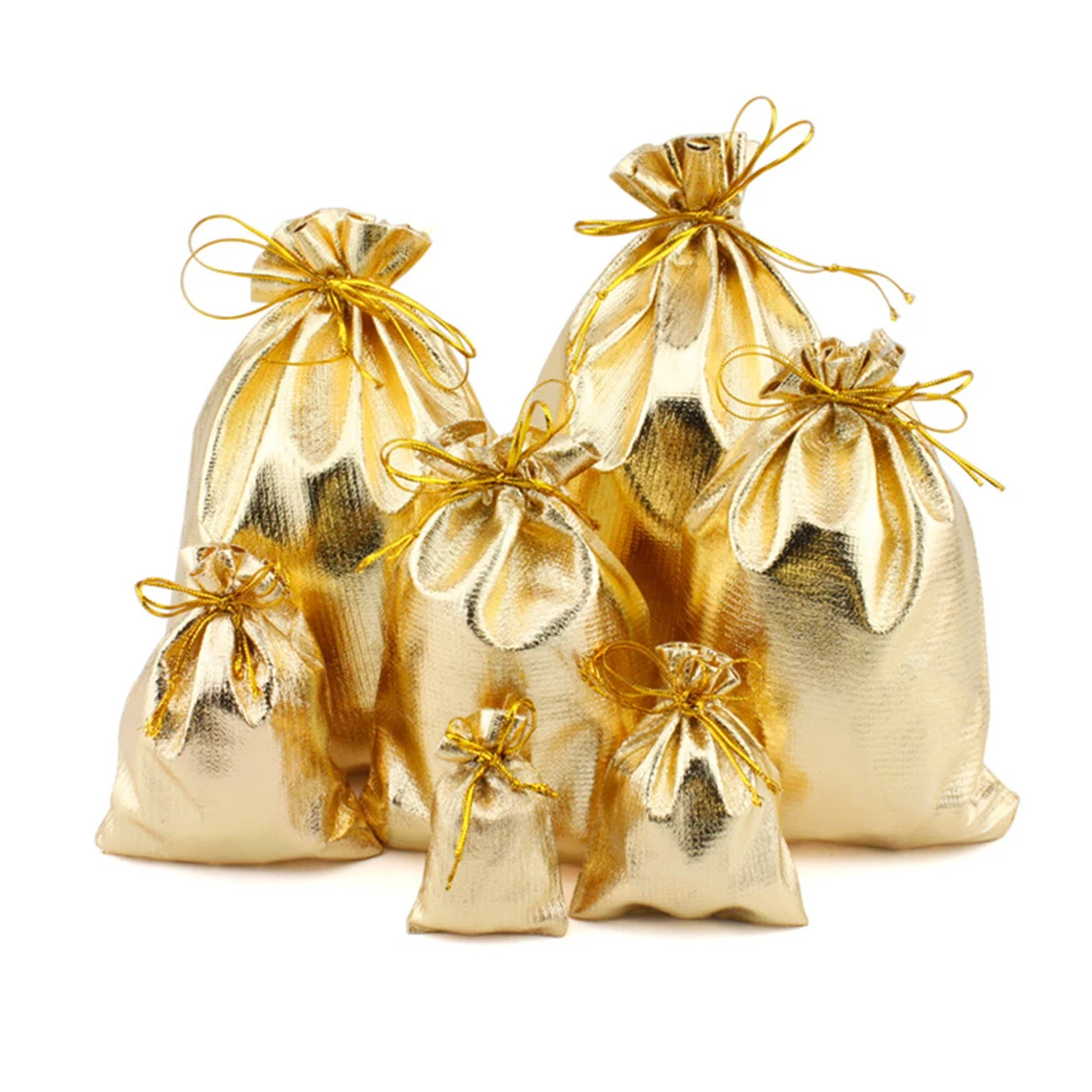 

5 Size 50pcs Gold Silver Foil Organza Bag Candy Gift Bags Wedding Party Favor Pouch Christmas Decoration Packaging Bags