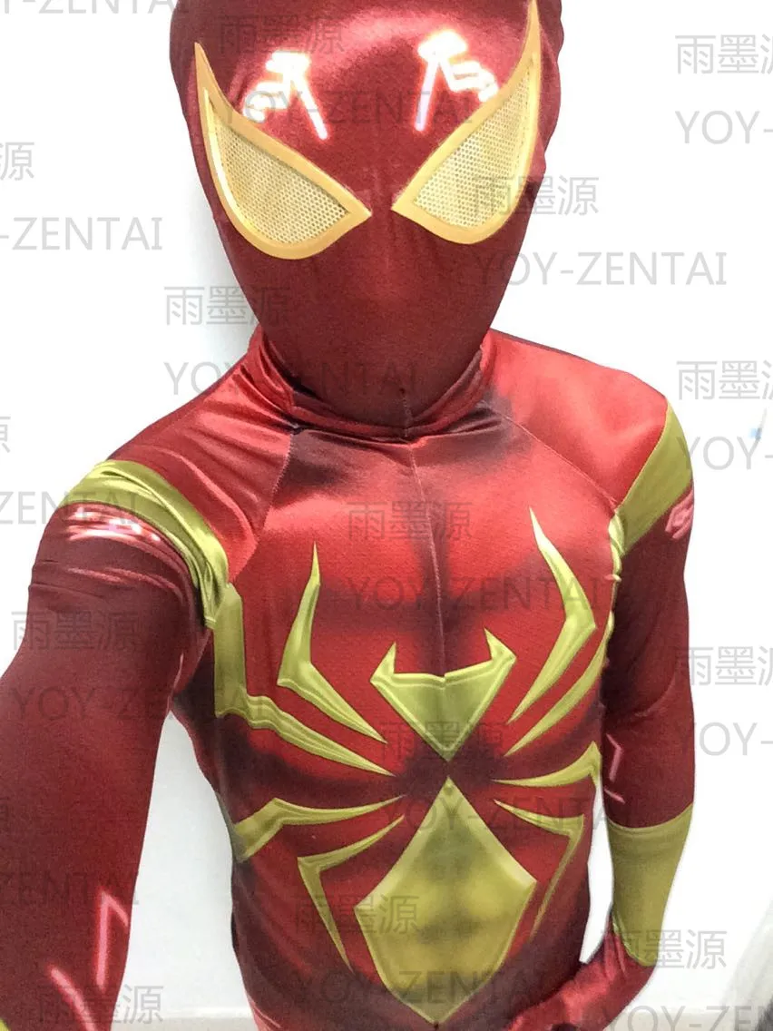 MovieCoser Shiny Iron Spider Costume Ironspider Cosplay Costume Red Spiderman Suit