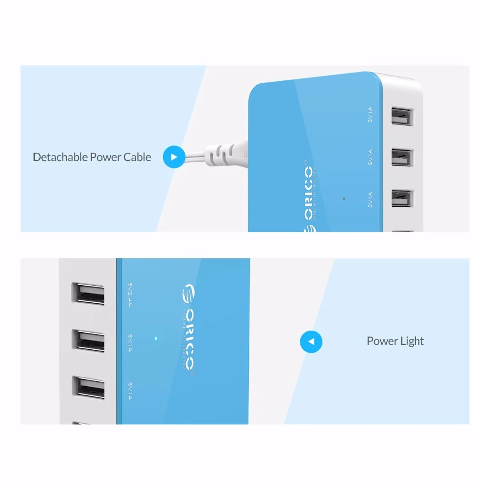 ORICO 5 Port USB Charger Smart Charger Desktop Charger with Power Adapter for iPhone Samsung Xiaomi Huawei USB Charging (3)