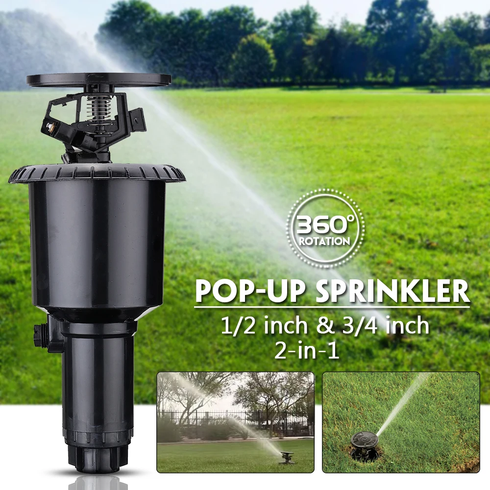 

2in 1 1/2 and 3/4 inch 360 Degrees Garden Irrigation Sprinkle Plastic Popup Lawn Watering Double interface Sprinkler