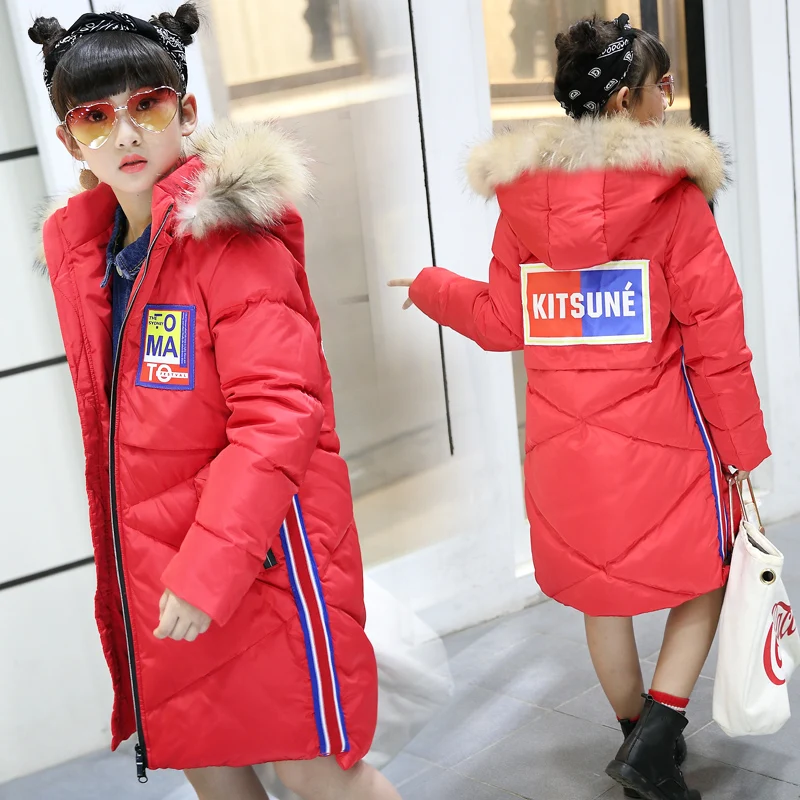 

HSSCZL Girls Duck Down Jacket Winter 2018 New Outerwear Overcoat Long Hooded Fur Collar Chilldren Down Coats Natural Fur Collar