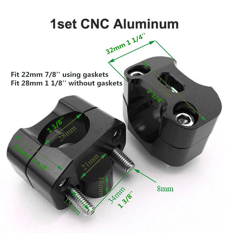 Черная рукоятка стояки 22/28 мм мотоциклетные хомуты CNC алюминиевый сплав 8 нить