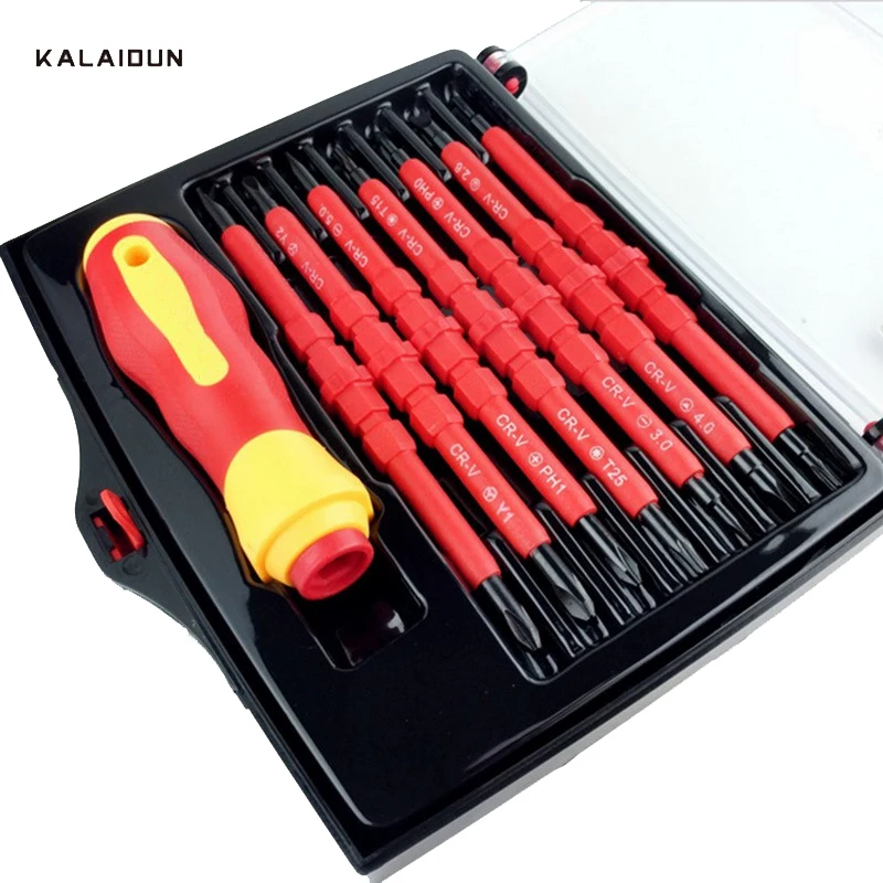 

KALAIDUN 14 IN 1 Magnetic Precision Screwdriver Set Multi-Purpose DIY Hand Tool Kit Torx Flat Y U-Shape Insulated Screwdriver
