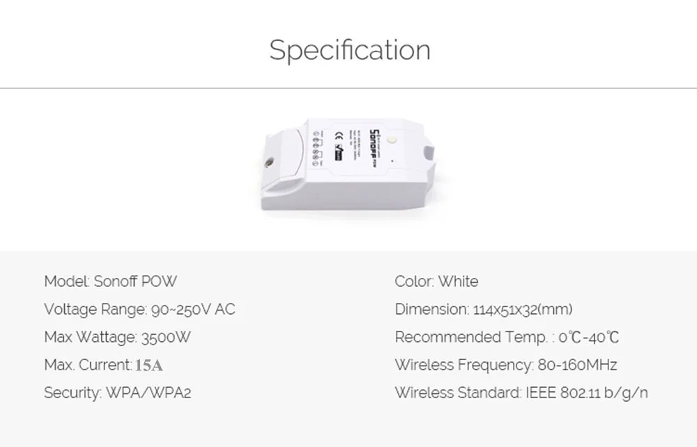 Sonoff Pow умный переключатель Wifi контроллер с измерением энергопотребления в реальном времени 15А/3500 Вт устройство умного дома через Android IOS