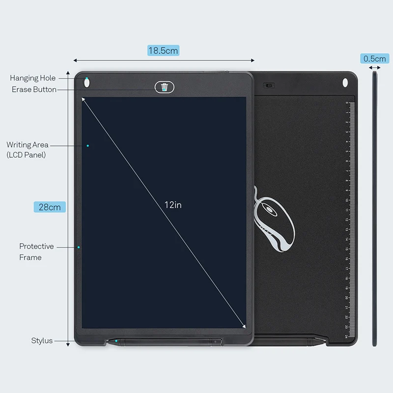 12 дюймов Lcd электрическая доска для рисования, игрушки для рисования, портативная графическая доска для рисования, Детские обучающие игрушки для детей WJ123 - Цвет: 12 inch black