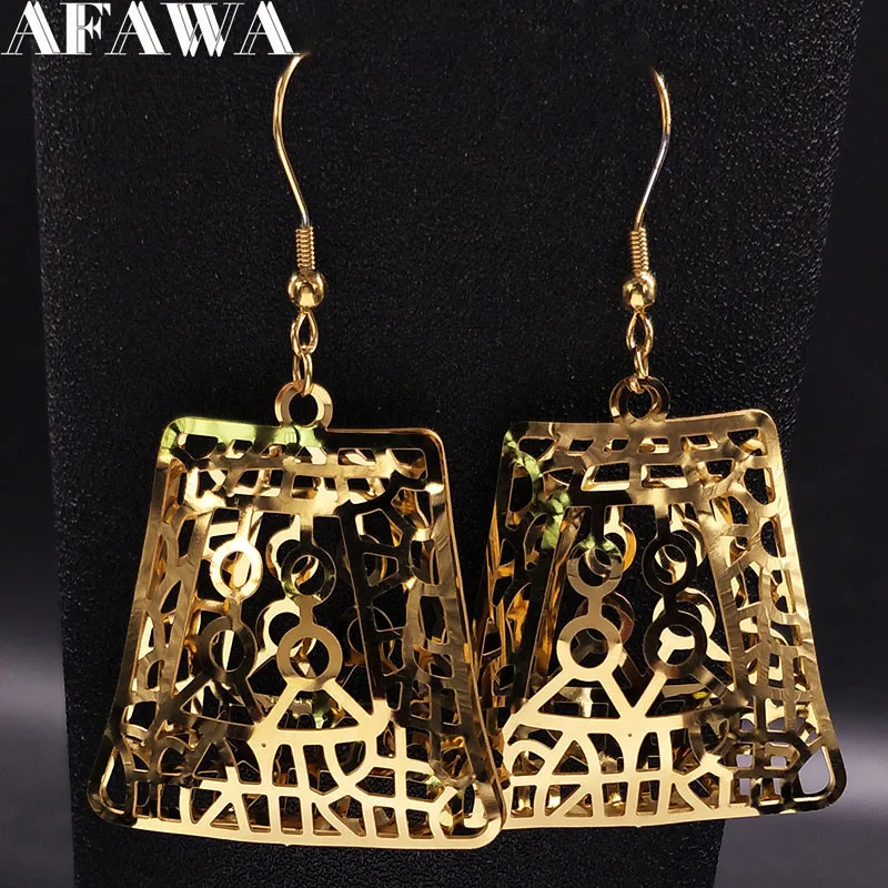 2019 Hollow Stainless Steel Gold Earrings Jewellery Women Big Geometric Earrings for Women Jewelry pendientes mujer moda E612394