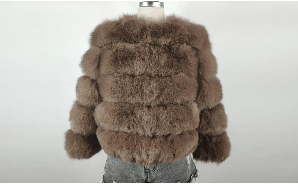 Furealux, 50 см, шуба из натурального Лисьего меха, женская зимняя Толстая Меховая куртка, короткая шуба, опт, настоящая лисица, короткий рукав