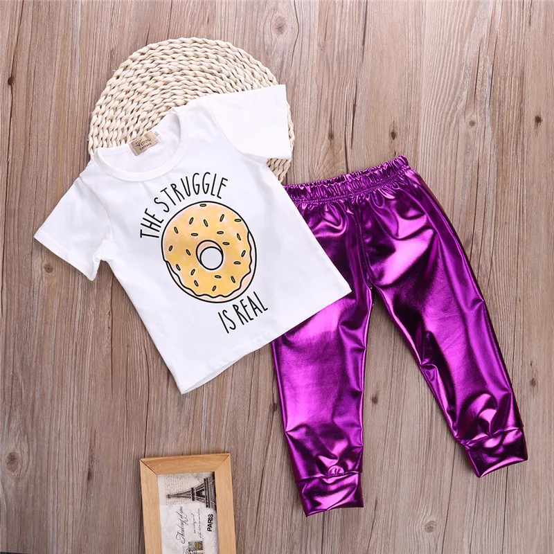 2PCS 2016 New Cute Newborn Baby Girl Clothes Sets Biscuit T shirt Tops