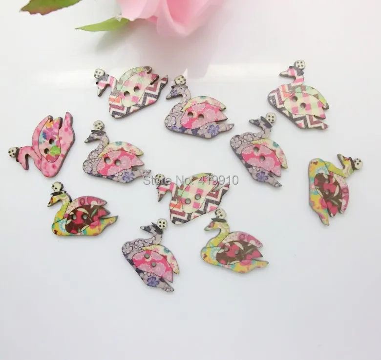 Free shipping -50pcs Mixed 2 Holes Cartoons Swan Pattern Back Natural Wood Sewing Buttons Scrapbooking 30x25mm D2651 | Дом и сад