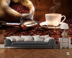 Пользовательские современная текстильная обоев. кофе бобы и Кофе, 3d фото росписи для гостиной Ресторан-кафе фоне обоев