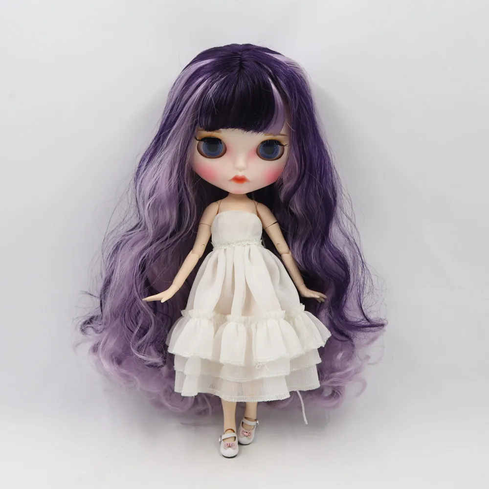 Кукла Blyth nude 1/6 № BL169/1049 кукла с белой кожей фиолетовые смешанные белые волосы и матовое лицо, шарнирное тело