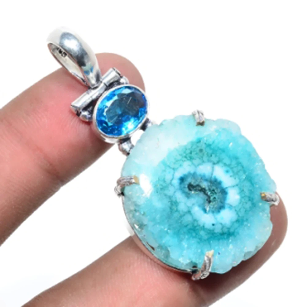 

Solar Quarts,Blue Topas Pendant Silver Overlay over Copper, USA Size 52mm , P5955