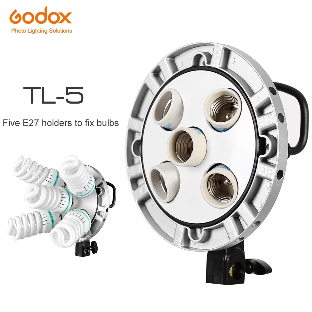 

Godox TL-5 Studio E27 5 Socket Bulb Tricolor Light Lamp Multi Holder Speedring,AC Slave Flash Holder