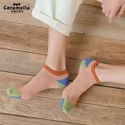 Caramella/мужские Разноцветные хлопковые носки в полоску, без показа, с низким вырезом, Нескользящие, 3 пары/партия