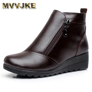 

MVVJKE Women Boots Winter Shoes Fashion Woman Genuine Leather Wedges Ankle Boots Casual Keep warm Women Snow Boots plus size 43