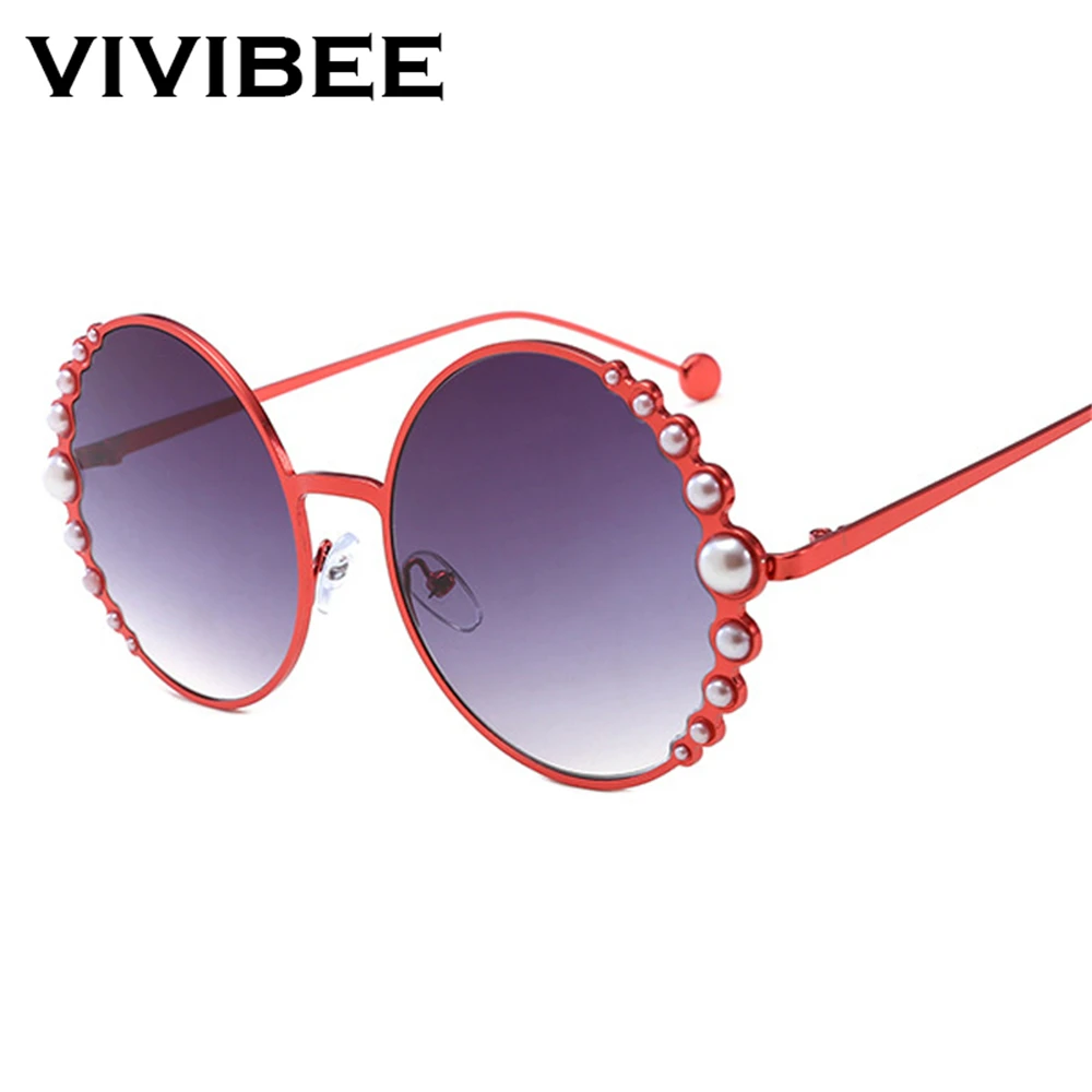 Женские большие солнцезащитные очки VIVIBEE роскошные круглые с жемчугом брендовые