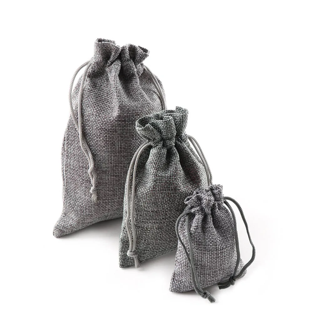 10 шт. Hessian мешочки из мешковины на шнурке для свадебных подарков джутовые Подарочные Сумки хозяйственная сумка для конфет Органайзер сумка для рождественской вечеринки - Цвет: Серый