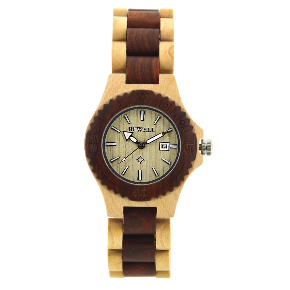 

New Fashion Brand BEWELL Ladies Wooden Watches Quartz Movement with Calendar Display Luminous Pointers Women Watch Relogio 020A